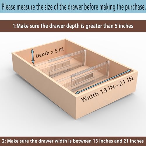 3 Pack Adjustable Heavy-Duty Drawer Dividers for Clothes,5" High Expandable From 13-21" Clear Drawer Organizers, PC Plastic Separators for Dresser/Bedroom/Bathroom/Kitchen/Office Storage - size: 3 PCS-5IN-T3-Clear