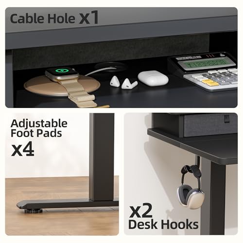 TIQLAB Standing Desk with Two Drawers, Stand Up Standing Desk Adjustable Height, Electric Sit Stand Table with Storage Shelf and Splice Board, 55 * 24 inch, Black - color: Black, size: 55*24 inch without keyboard tray