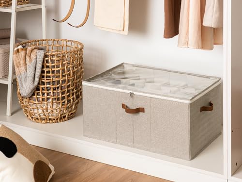 StorageWorks Shoe Organizer for Closet, Fits up to 24 Pairs, Shoe Cubby Storage Containers with Adjustable Dividers and Clear Cover, Taupe - color: Taupe, size: Large