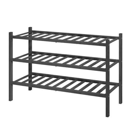 Kitsure Bamboo Wooden Shoe Rack for Closet - Stackable Shoe Organizer with Modular Structure, Space-Saving Shoe Shelf for Entryway, Living Room, Bedroom, 26.8" Wide - 3 Tiers, Black - color: Black, size: 26.8"Wide - 3 Tiers