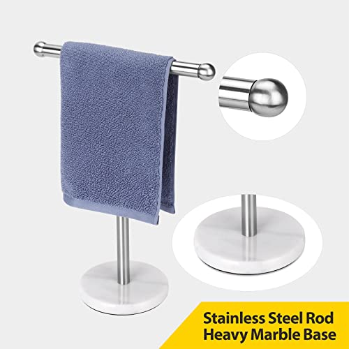 Hand Towel Holder Stand with Heavy Marble Base, T-Shape Towel Rack, Free-Standing for Bathroom Vanity Countertop, 304 Stainless Steel (Brushed Silver) - color: Brushed Nickel
