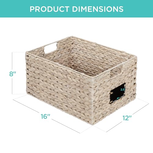 Best Choice Products Pantry Baskets Set of 2 16x12in Water Hyacinth Storage Baskets, Woven Wicker Kitchen Organizers with handles w/Chalkboard Label Chalk Marker - White - color: White, size: 12x16x8in