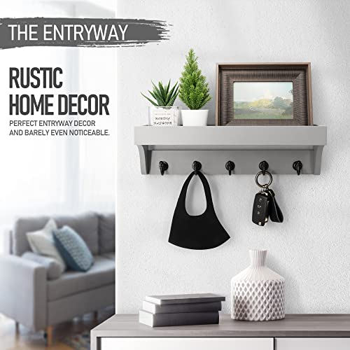 Rebee Vision Decorative Key Holder for Wall - Modern Farmhouse Wall Mount Mail Organizer Keys Hanger with Floating Shelf, 5 Rustic Key Hooks for Entryway Home Decor (Gray) - color: Gray