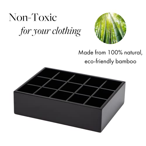 GOBAM Bamboo Closet Drawer Organizer, 15 Compartments - Drawer Divider & Storage Box for Ties, Bras, Briefs, Socks & Jewelry - Storage Organizer for Dressing Room & Bedroom - Black - color: Black