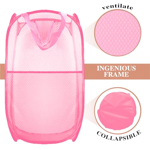 Collapsible Pop Up Laundry Hamper, Extra Large Mesh Foldable Laundry Basket, 28" x 16" x 16"(Pink) - color: 1P Pink
