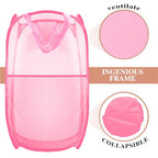 Collapsible Pop Up Laundry Hamper, Extra Large Mesh Foldable Laundry Basket Bag, 28" x 16" x 16", 2 Pack (Black + Pink) - color: 2P Black+Pink