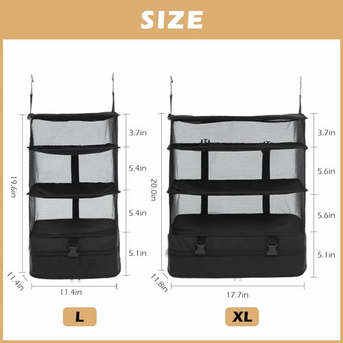 Surblue Hanging Closet Storage Bag Collapsible 3-Shelf Washable Oxford Fabric with 2 Hooks (L 11.41 * 11.41 * 19.68in, Black) - color: Black, size: L 11.41*11.41*19.68in
