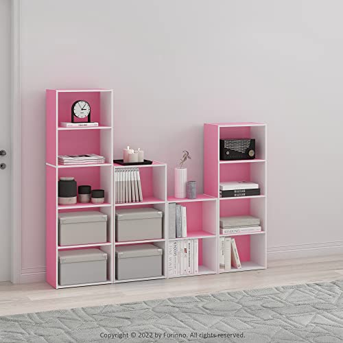 Furinno Luder Bookcase / Book / Storage, 2-Tier, Pink/White - color: White/Pink, size: 2-Tier, 9 x 16 x 21