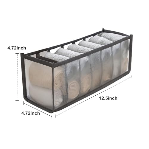 7-Compartment Underwear Storage Box with Breathable Nylon Mesh, Foldable Drawer Organizer for Socks, Lingerie, and Small Clothing Items - color: Grey, size: 7 Cell