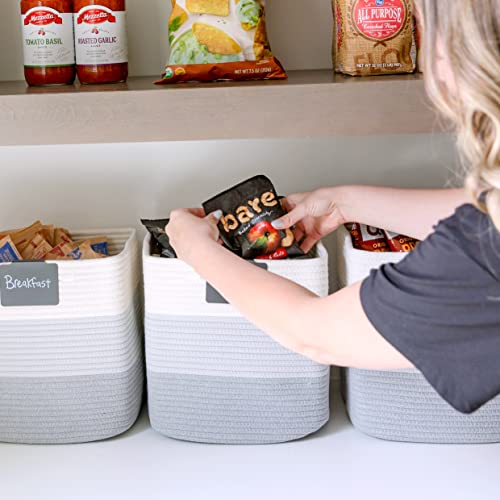NaturalCozy Storage Cubes 11 Inch Cotton Rope Woven Baskets for Organizing, 3-Pack | Cube Storage Bin | Square Storage Baskets for Shelves Organizer, Classroom, Kids Toy Bins, Closet, Baby Nursery - color: 3-Tone Gray