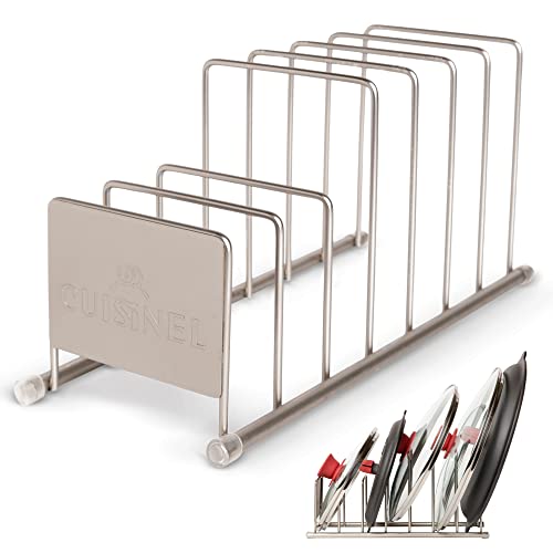 Cuisinel Lid and Dish Organizer Rack - Satin Nickel Silver Kitchen Storage Organization Stand - Plate Holder, Pan/Pot Covers, Cutting Board and Cookie Sheet Divider - 7-Tier Cabinet/Counter Display - color: Satin Nickel, size: Lid Rack
