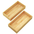 BAMEOS Deep Utensil Drawer Organizer, Bamboo Silverware Organizer for Kitchen Drawer Storage Flatware Junk Cutlery Jewelry 14"x 6.8" Set of 2 (Natural) - size: 2 Boxes 14x7"