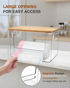 Trash Bag Dispenser 2 Pack, Stackable Acrylic Garbage Bags Dispenser with Bamboo Lid, Extra Large Clear Under Sink Organizer for 13/30/33 Gallon Bags, Kitchen, Cabinet, Laundry Room Storage - size: XL- 2 PACK
