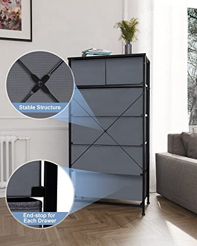 Crestlive Products Vertical Dresser Storage Tower - Sturdy Steel Frame, Wood Top, Easy Pull Fabric Bins, Wood Handles - Organizer Unit for Bedroom, Hallway, Entryway, Closets - 6 Drawers (Gray) - color: Grey, style: 6 Drawers