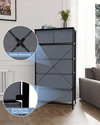 Crestlive Products Vertical Dresser Storage Tower - Sturdy Steel Frame, Wood Top, Easy Pull Fabric Bins, Wood Handles - Organizer Unit for Bedroom, Hallway, Entryway, Closets - 6 Drawers (Gray) - color: Grey, style: 6 Drawers