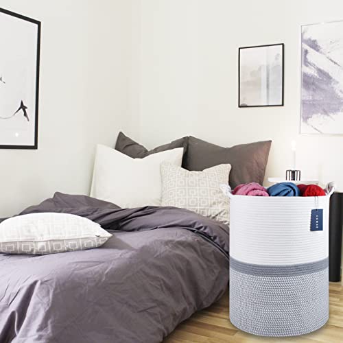 COMSE Extra Large Blanket Basket, Tall Woven Storage Basket, Nursery Hamper, 15.7”x 21.7”, Cotton Rope Laundry Hamper for Toys Clothes Towels, Blend White/Gray - color: Blend White & Gray