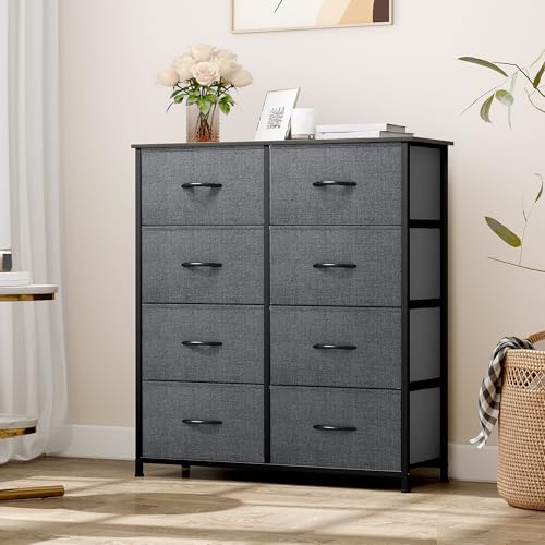 YITAHOME Fabric Dresser Drawer, Tall Storage with 8 Drawers, Dresser & Chest of Drawers, Storage Drawer Organizer for Closet, Living Room, Closets - color: Tie-dye Purple Print