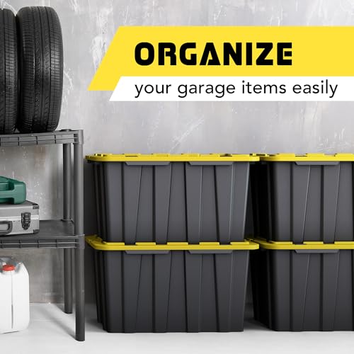 4 PACK Large Black & Yellow Storage Bins | Plastic Tote Organizing Container with Secure Latching Lids, Stackable, Extra Strength with Built in Handle | Black and Yellow Bins | 24.5" x 16.5" x 13.5" - size: LARGE - 24.5" x 16.5" x 13.5"