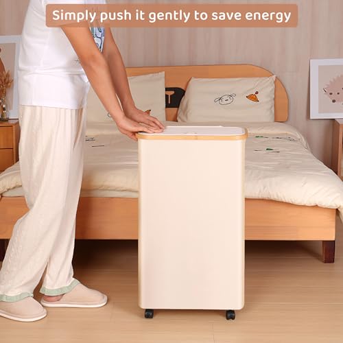 Slim Laundry Basket with Wheels,Narrow Hampers for Laundry,Freestanding Laundry Hamper with Lid&Bamboo Handles,Collapsible & Waterproof Tall Cloth Hamper for Dorm Family(60L Beige) - color: Beige, size: 60L with Wheels