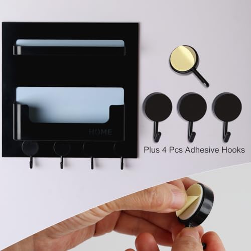 Updated Bedside Shelf Wall Mount Phone Holder Organizer Stick On Adhesive Damage Free Hanging Strips 4 Hooks Teenager Dorm Room Essentials Decoration Gasses Remotes Keys Snacks (Black) - color: Black
