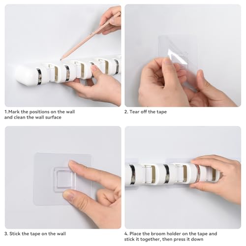 OTraki Broom Holder Wall Mount, No Drill Mop and Broom Organizer with 4 Slots and 5 Hooks, Garden Tool Hanger for Laundry Room Closet Kitchen Garage Storage and Organization