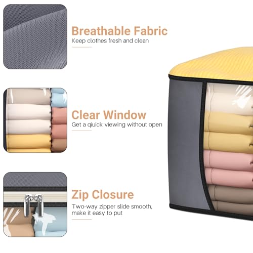 SLEEPING LAMB 65L Clothes Storage Bag, Breathable Blanket Storage Container and Foldable Comforter Organizer for Closet with Reinforced Handles for Sheets, Pillow, Toys, Grey - size: 20"L x 16"W x 13"H