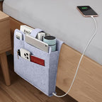 Seefoo Bed Caddy Organizer, Bunk Bed Shelf Caddy with 4 Pockets, Easy Storage as Books, Remotes, Magazine Holder, Sturdy Bedside Organizer for Bed, Bunk, Dorm, Sofa Grey