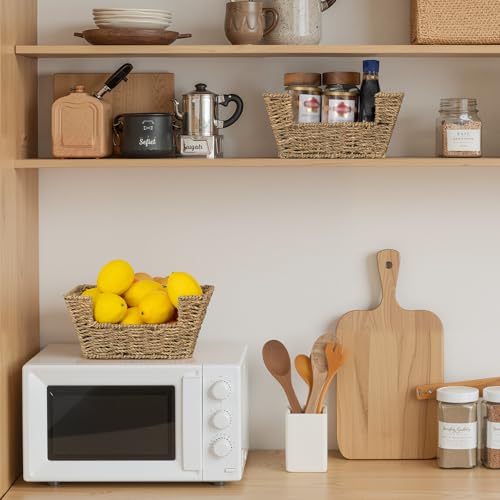StorageWorks Small Pantry Baskets for Patato and Onion Storage, Wicker Baskets for Organizing with Built-in Handles, Seagrass Pantry Organizers and Storage for Shelves, Countertop, 2 Pack - color: Natural(Seagrass), size: 11 ½"L x 9 ½"W x 5"H