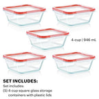 Pyrex Freshlock (5-Pack, 4 Cup) Glass Food Storage Containers Set, Airtight & Leakproof Plastic Locking Lids BPA-Free, Meal Prep Containers Set, Freezer Dishwasher Microwave Safe - size: 5 Pack (4-Cup)
