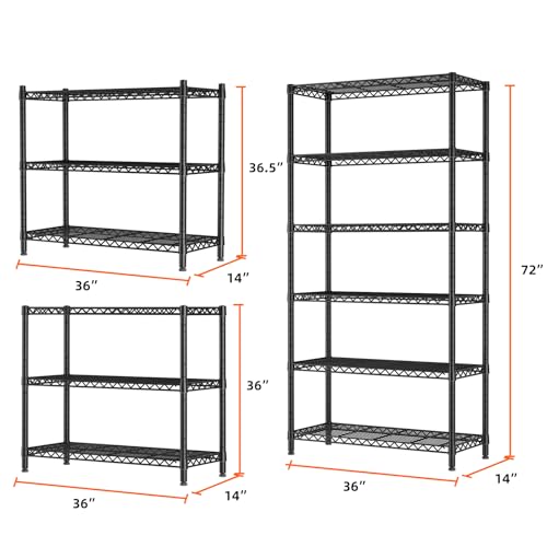SINGAYE Shelf Closet Wire Shelving：Adjustable Metal Unit for Laundry Room Organization Bathroom Kitchen Home Garage Storage Pantry Rack Shelves - color: Black, size: 6Tier-14"Dx36"Wx72"H