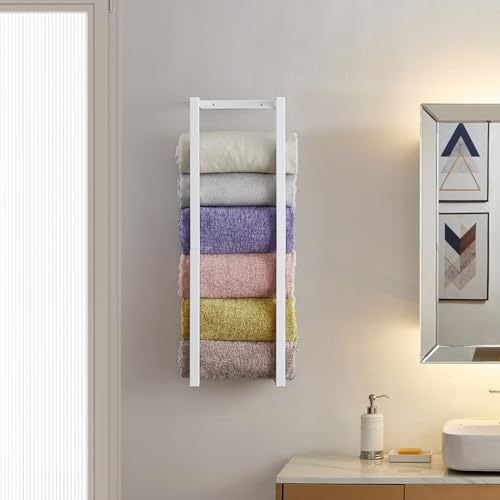 Towel Rack for Rolled Towels, Towel Rack for Bathroom,Wall Mounted Metal Bathroom Organizer, Bath Towel Holder Wall for Modern Small Space Bathroom Towel Storage (White) - color: White