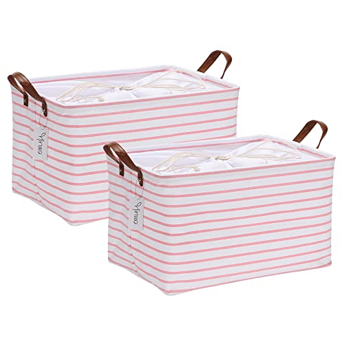 Hinwo 31L Large Storage Bins, 2-Pack Closet Organizers and Storage, Foldable Clothes Storage Baskets with Handles, Containers for Clothing, Blanket, Towels, Toys, Bedding (Pink Stripe) - color: Pink Stripe, size: 16.5" / 31L / 2-Pack