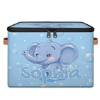 Custom Storage Basket with Name, Personalized Storage Bins with Zipper Lid, Foldable Fabric Storage Box Large capacity with Handle Bubble Elephant - color: Option 18