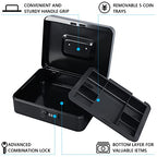 KYODOLED Large Cash Box with Combination Lock Safe Metal Money Box with Money Tray for Security Lock Box 9.84"x 7.87"x 3.54" Black - color: Black, size: Large