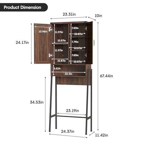 Over The Toilet Storage Cabinet with 2-Door Design Bathroom Organizers and Storage with Anti-Tip Device Over Toilet Organizer with Shelves for Bathroom,Restroom,Laundry Espresso - color: Espresso