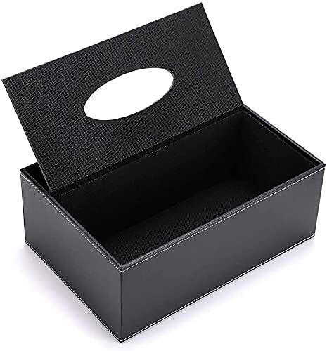 PU Leather Tissue Box Cover - Multifunctional Tissue Box Holder with Stationery Remote Control Box - Elegant and Stylish Home Napkin Holder Desktop Tissue Paper Holder Desk Storage Organizer (Black)