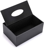 PU Leather Tissue Box Cover - Multifunctional Tissue Box Holder with Stationery Remote Control Box - Elegant and Stylish Home Napkin Holder Desktop Tissue Paper Holder Desk Storage Organizer (Black)