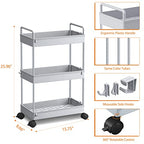 Ronlap 3 Tier Slim Rolling Storage Cart with Wheels Plastic Utility Cart Organizer for Snack Craft Art Postpartum Baby Diaper Nail Makeup in Bathroom Laundry Room Kitchen Bedside Narrow Space, Grey - color: Gray