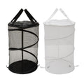 2PCS Large Collapsible Round Popup Laundry Hamper with Lid,Foldable Mesh Hamper with Reinforced Handles and Solid Bottom,White and Black Laundry Basket