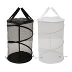 2PCS Large Collapsible Round Popup Laundry Hamper with Lid,Foldable Mesh Hamper with Reinforced Handles and Solid Bottom,White and Black Laundry Basket