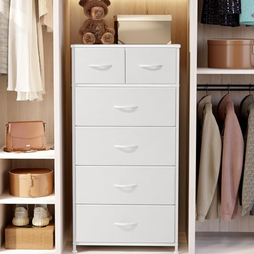 Crestlive Products Tall Dresser for Bedroom Vertical Skinny Dresser - Sturdy Steel Frame, Wood Top, Easy Pull Fabric Bins- Organizer Unit for Bedroom, Entryway, Closets - 6 Drawers (White) - color: White, style: 6 Drawers