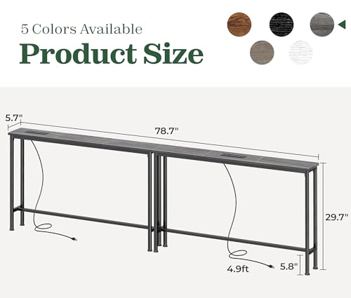 SUPERJARE 78.8 Inch Narrow Console Table with Outlet, Sofa Tables, Behind Couch Table, Long Entryway Tables with Charging Station, for Living Room, Charcoal Gray - color: Charcoal Gray, size: 5.7''D x 78.7''W x 29.7''H