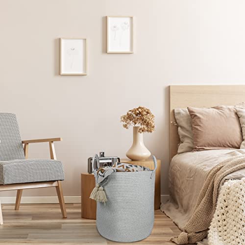 XUANGUO Cotton Rope Laundry Basket Hamper for Clothes Woven Storage Basket for Living Room Bedroom Boho Tall Rope Baskets for Blanket Toys Pillow Towels Baby Nursery Hamper Bin Large light grey - color: light grey, size: Regular