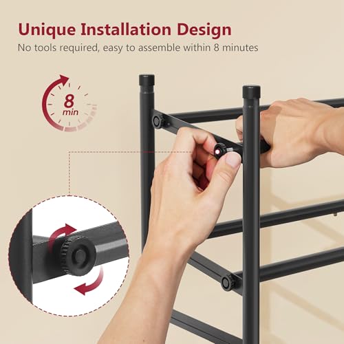 Tajsoon Expandable Shoe Rack for Closet 5 Tier, 29“-41“Adjustable & Stackable Shoe Shelf Storage, Metal Shoe Rack Organizer for Front Door Entrance, Closet, Garage, Entryway, Black - color: Black, size: 5 Tier