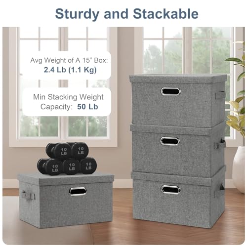 Graciadeco Medium 15" 21 Quart Collapsible Stackable Storage Bins with Lids, 1 Pack Gray Foldable Fabric Closet Storage Boxes with Lids, 4 Handles Heavy-duty Linen Cube Baskets for Bedroom - color: Gray1, size: Medium -1 Pack