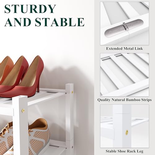 Smiry Shoe Rack, 2 Tier Bamboo Shoe Organizer, Stackable Free Standing Wooden Shoe Storage Shelf for Closet, Entryway, Front Door Entrance, White - color: White, size: 26.80" Wide - 2 Tier - Regular