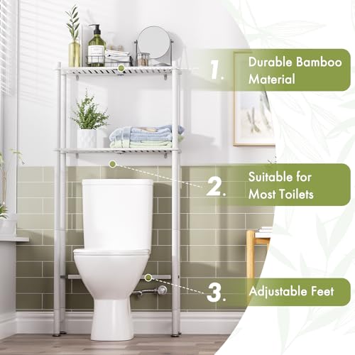 AmazerBath Bamboo Over The Toilet Storage Shelf, 2-Tier Over Toilet Bathroom Organizer Rack, Bathroom Shelves Over Toilet Space Saver, White - style: White-2-tier