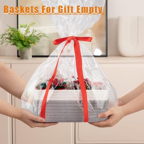OIAHOMY 4 Pack Storage Baskets for Organizing, Small Bins for Shelves, Cute Decorative Storage Bins, Organizer Baskets for Gifts Empty, 11.8''Lx7.8''Wx4.7''H, Grey/White - color: Grey/White, size: 11.8"*7.8"*4.7"