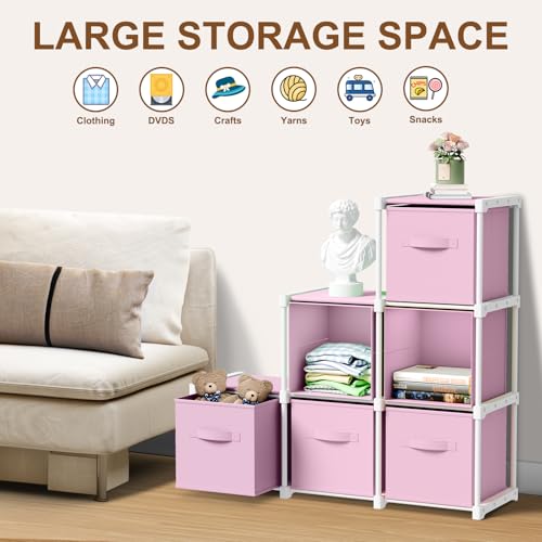 Briwooody 6 Cube Storage Organizer Bins with Shelf 11'' Toy Storage Box Back to School Dorm Organizers Fabric Unit for Playroom Book (Macaroon Pink) - color: Macaroon Pink