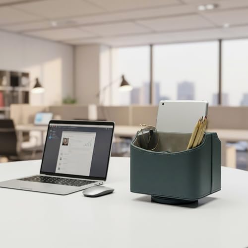UnionBasic Rotating Desk Organizer, 360 Desk Spinning Caddy, Desktop TV Guide/Mail/Media/Remote Controller Holder Organizer,Lychee Dark Ivy - color: Lychee Dark Ivy